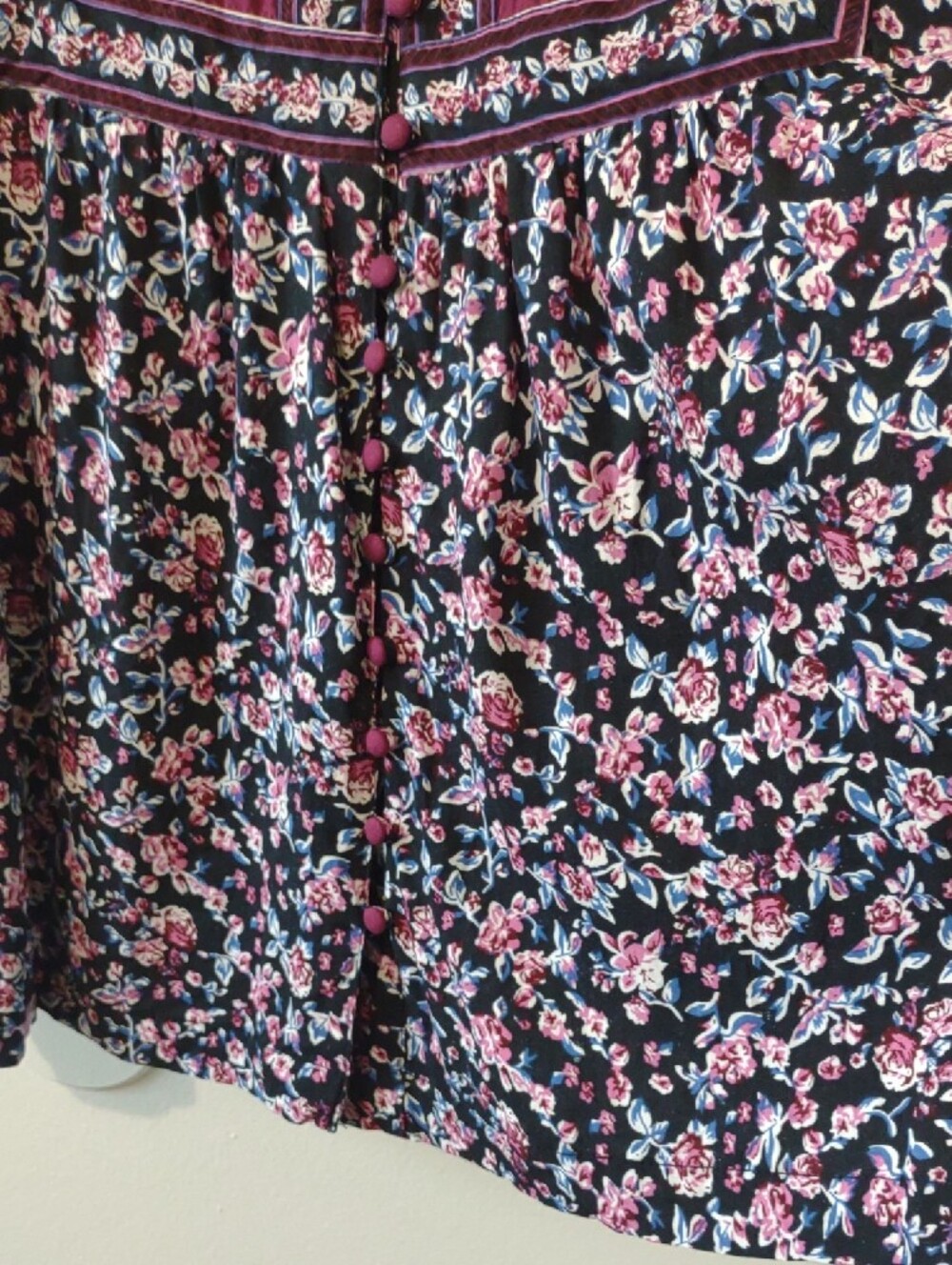 Woman Within 2X Floral Boho Tunic Berry Navy Long Sleeve Plus Size Cottagecore - Picture 5 of 9